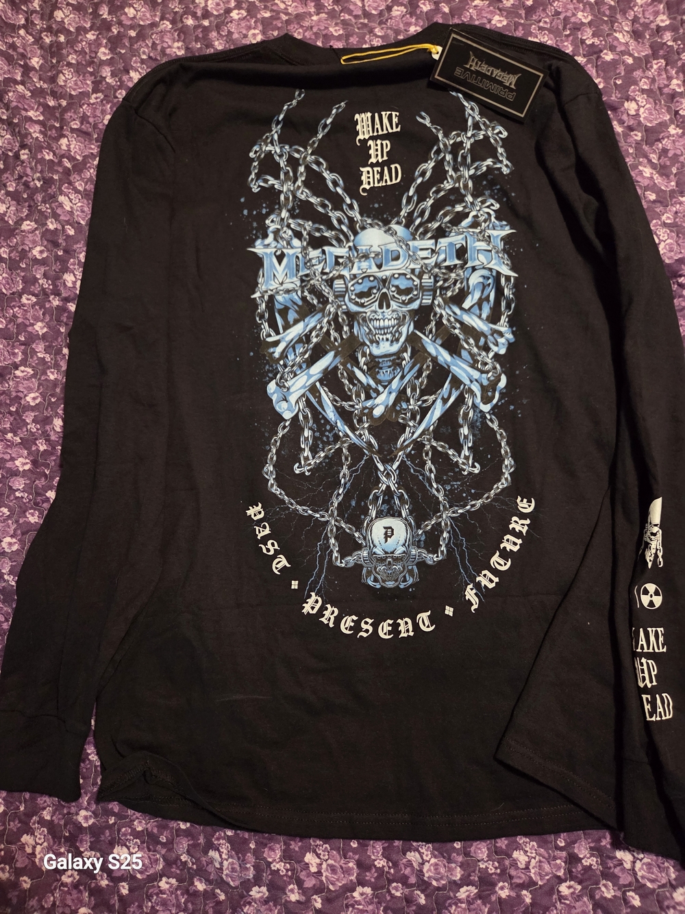 Primitive Black Long-Sleeve 'Wake Up Dead' Graphic Tee with Blue Skull Art